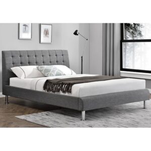 Alyssa Fabric Double Bed In Charcoal With Chrome Legs