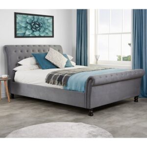 Opulent Fabric Double Bed In Grey