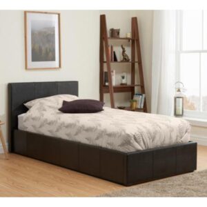 Berlins Faux Leather Ottoman Single Bed In Brown