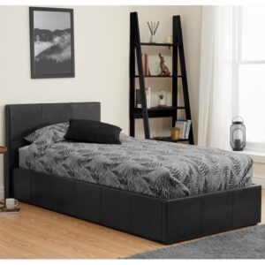 Berlins Faux Leather Ottoman Small Double Bed In Black