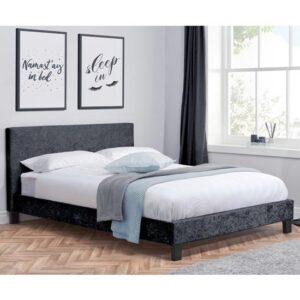 Berlins Fabric Small Double Bed In Black Crushed Velvet
