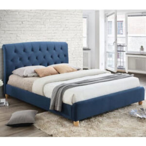 Brampton Fabric Double Bed In Midnight Blue