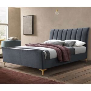 Clover Fabric Double Bed In Grey Velvet