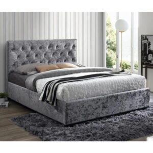 Colognes Fabric Double Bed In Steel Crushed Velvet