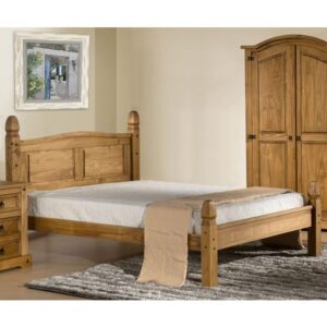 Corina Wooden Low End Small Double Bed In Waxed Pine