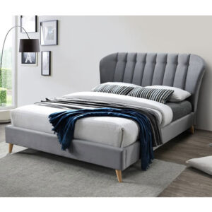 Elma Fabric Double Bed In Grey