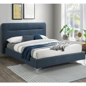 Finn Fabric Double Bed In Steel Blue
