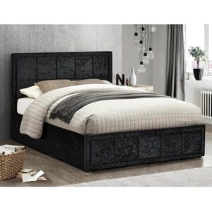 Hanover Fabric Ottoman Small Double Bed In Black Crushed Velvet
