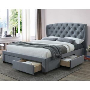 Hope Fabric Double Bed In Grey Velvet