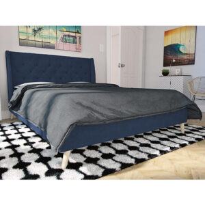Hyeon Linen Fabric Double Bed In Blue