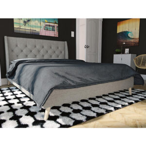 Hyeon Linen Fabric Double Bed In Grey