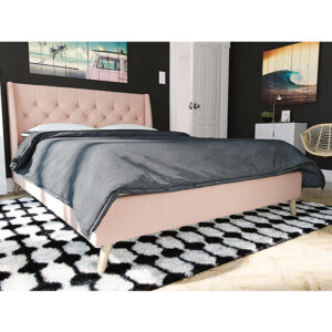 Hyeon Linen Fabric Double Bed In Pink