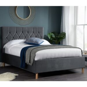Loxley Fabric Upholstered Double Ottoman Bed In Grey