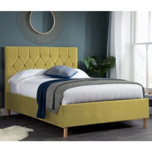 Loxley Fabric Upholstered Double Ottoman Bed In Mustard