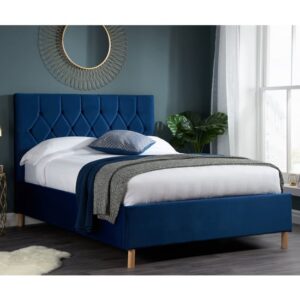 Loxley Fabric Upholstered Small Double Ottoman Bed In Blue
