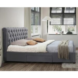 Marlow Fabric Storage Double Bed In Grey Velvet