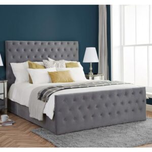 Marquis Ottoman Fabric Double Bed In Grey Velvet