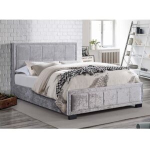 Hanover Fabric Small Double Bed In Steel Crushed Velvet