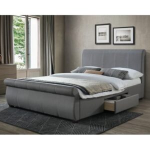Melrose Fabric Double Bed In Grey With 2 Drawers