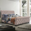 Morvey Velvet Fabric Ottoman Double Bed In Blush Pink