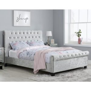 Siena Fabric Small Double Bed In Steel Crushed Velvet