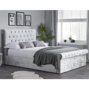 Siena Fabric Ottoman Small Double Bed In Steel Crushed Velvet