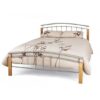 Tertas Metal King Size Bed In Silver With Beech Posts