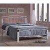 Tetron Metal Small Double Bed In White With White Wooden Posts