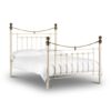Vangie Metal Double Bed In Stone White With Real Brass Effect
