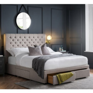 Walsh Linen Fabric Double Bed With 4 Drawers In Grey
