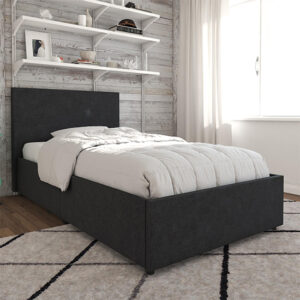 Keely Linen Fabric Single Bed With 2 Drawers In Dark Grey