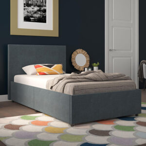 Keely Linen Fabric Single Bed With 2 Drawers In Navy