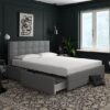 Rafferty Linen Fabric Double Bed With Drawers In Grey