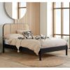 Margot Wooden Double Bed In Black With Rattan Headboard