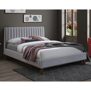 Adica Velvet Fabric Double Bed In Light Grey
