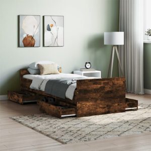 Carpi Wooden Single Bed With 4 Drawers in Smoked Oak