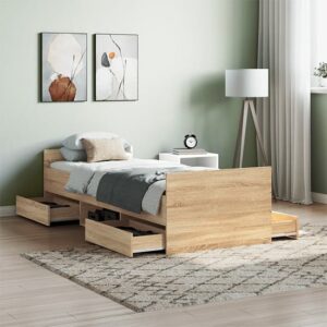 Carpi Wooden Single Bed With 4 Drawers in Sonoma Oak