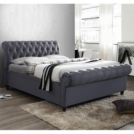 Castella Fabric Ottoman Double Bed In Charcoal