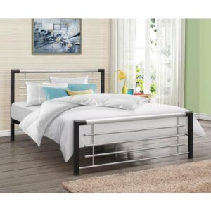 Farina Metal Small Double Bed In Silver And Black