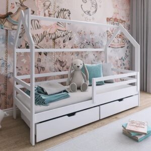 Leeds Storage Wooden Single Bed In White With Foam Mattress