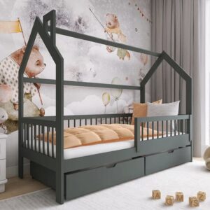 Orem Storage Wooden Single Bed In Graphite With Bonnell Mattress