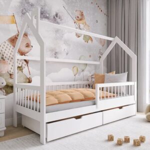 Orem Storage Wooden Single Bed In White With Bonnell Mattress