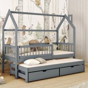 Pago Trundle Wooden Single Bed In Graphite