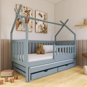 Tartu Trundle Wooden Single Bed In Grey With Foam Mattress