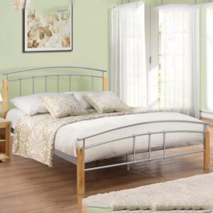 Tetra Metal King Size Bed In Beech And Silver