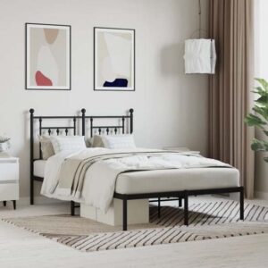 Attica Metal Small Double Bed With Headboard In Black