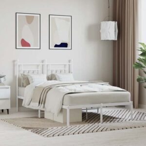 Attica Metal Small Double Bed With Headboard In White