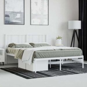 Devlin Metal Small Double Bed With Headboard In White