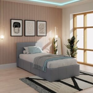 Eltham End Lift Faux Leather Ottoman Single Bed In Grey