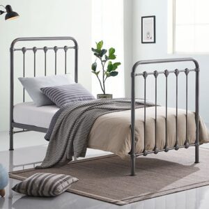 Helki Metal Single Bed In Speckled Silver And Black
